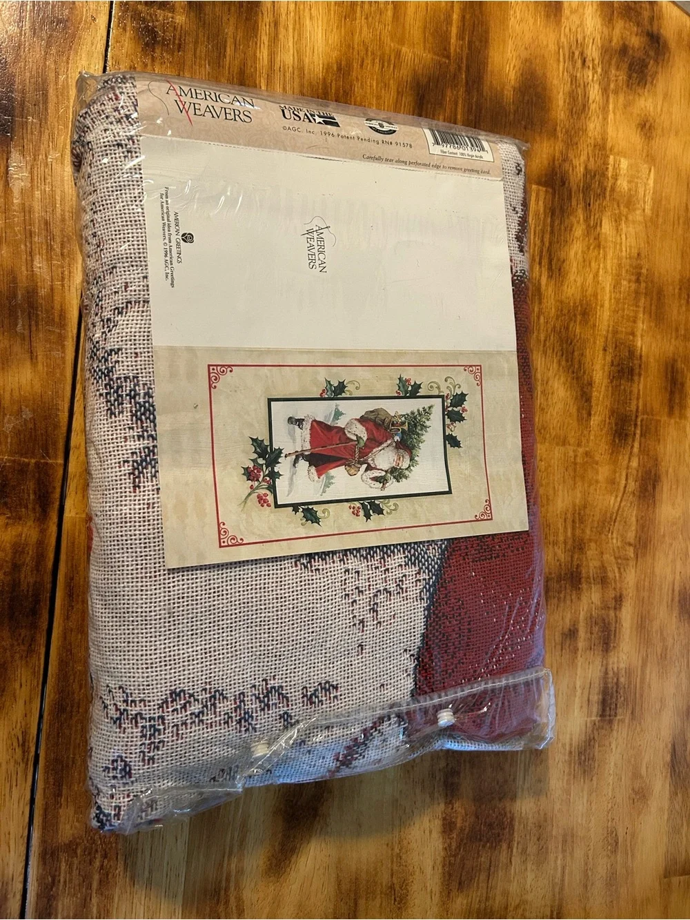 1996 Holiday Throw Blanket by Holiday Throw - Red, White & Green Santa Design